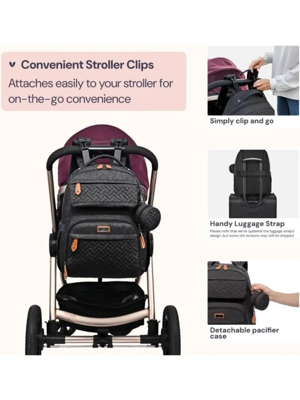 Large Waterproof Diaper Bag Backpack with Changing Pad, Stroller Clips
